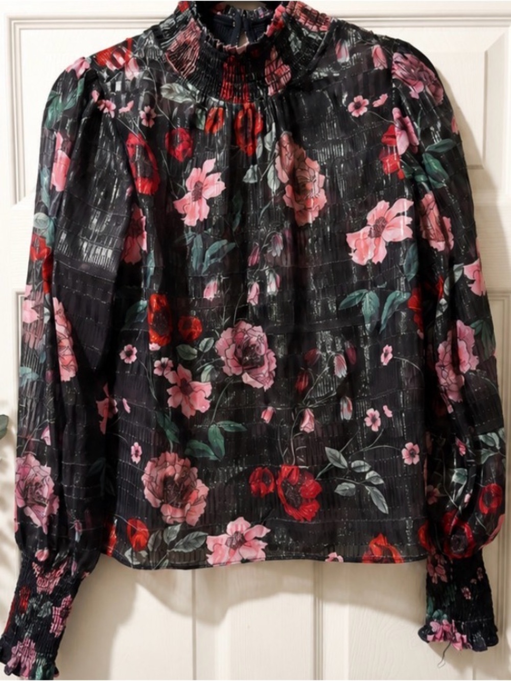 Tularosa Floral Smocked Blouse | Size Small | Romantic Puff Sleeve Top